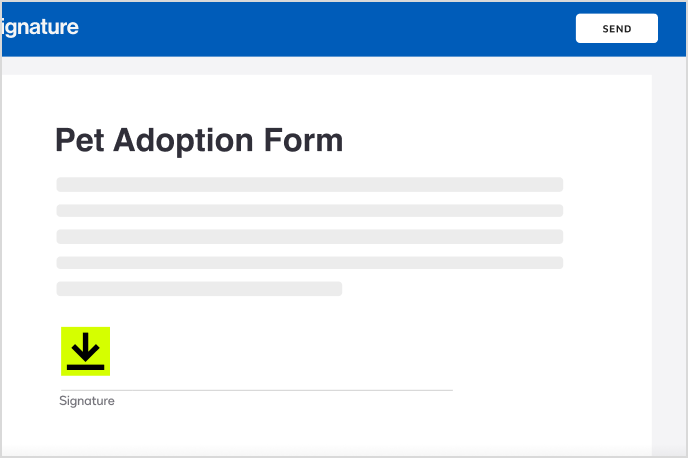 Visual UI of a document to review and sign from an animal shelter
