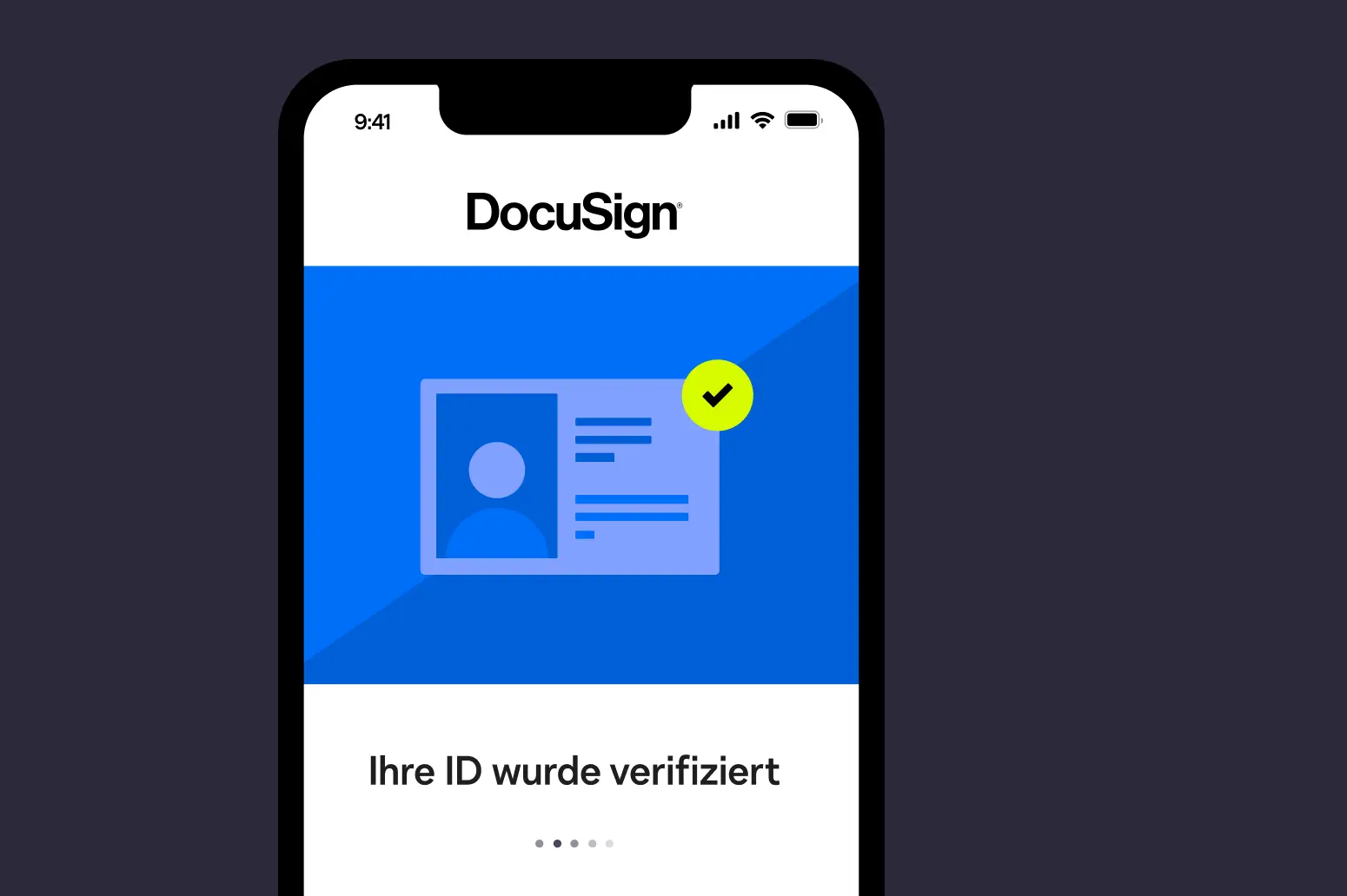 Handydisplay, das anzeigt, dass die Identität einer Nutzerin oder eines Nutzers in DocuSign eSignature überprüft wurde