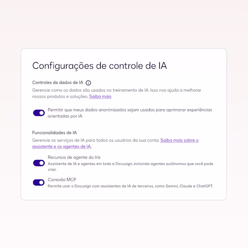 UI image of AI Control settings available on Docusign products for governed ai settings