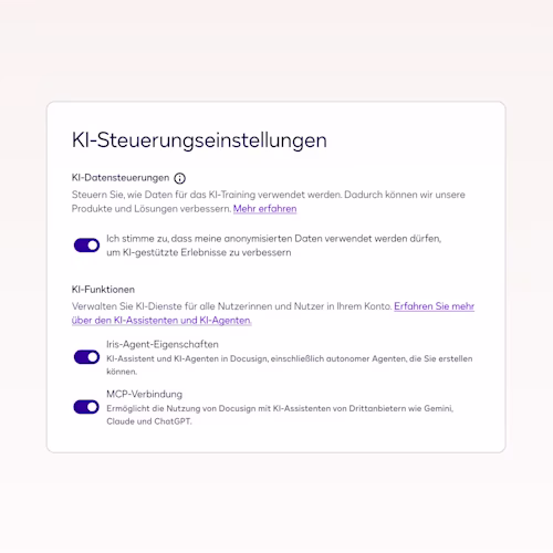 UI image of AI Control settings available on Docusign products for governed ai settings