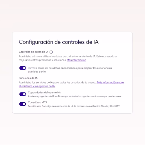 UI image of AI Control settings available on Docusign products for governed ai settings