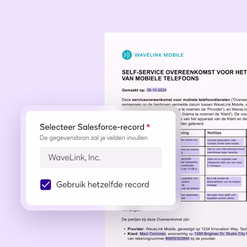 Docusign-overeenkomstvoorbereiding gebruikersinterface van een voorbeeldticket