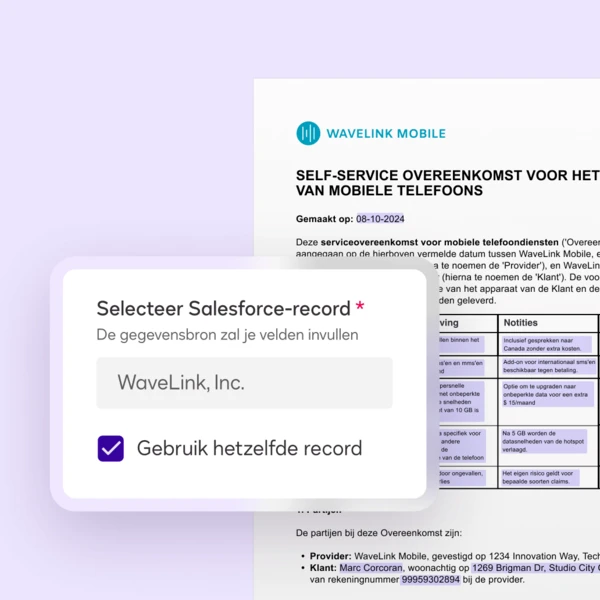 Docusign-overeenkomstvoorbereiding gebruikersinterface van een voorbeeldticket