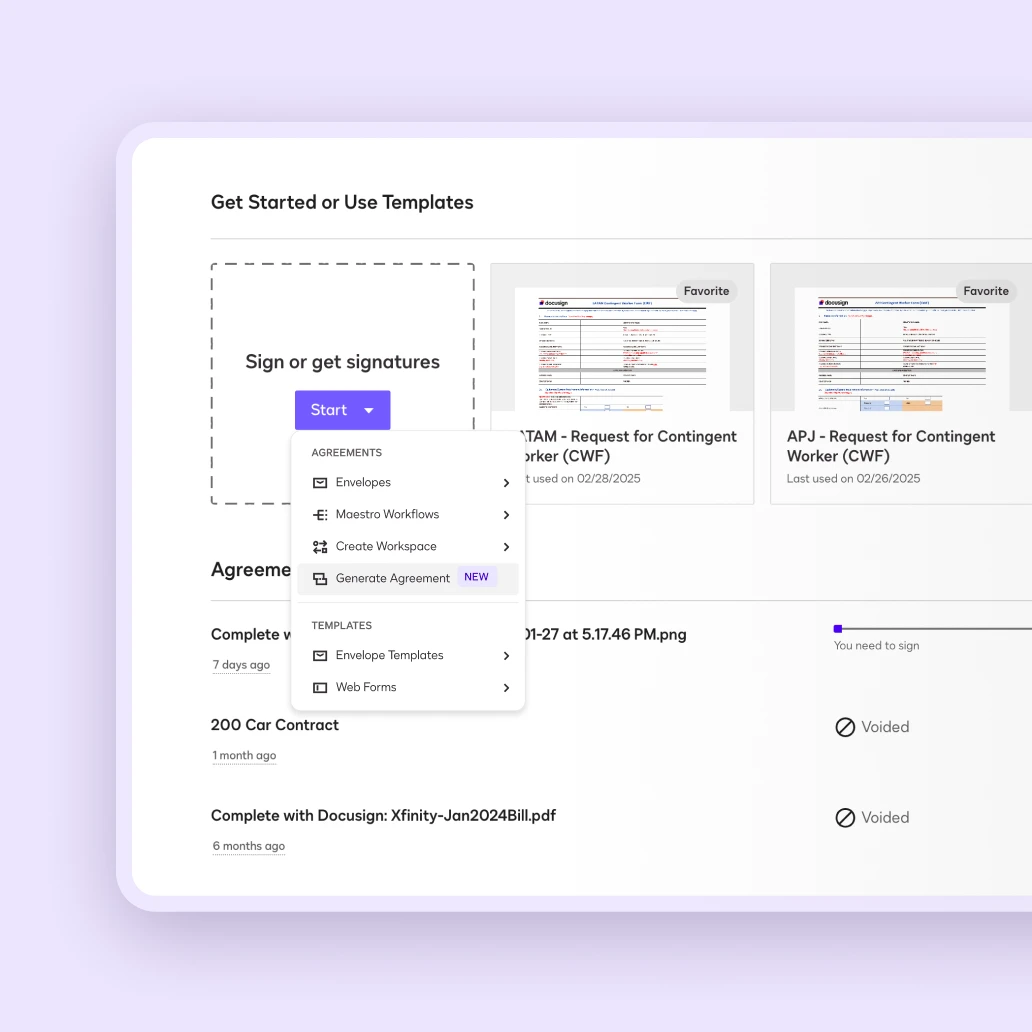 Docusign Agreement Preparation user interface of a sample ticket