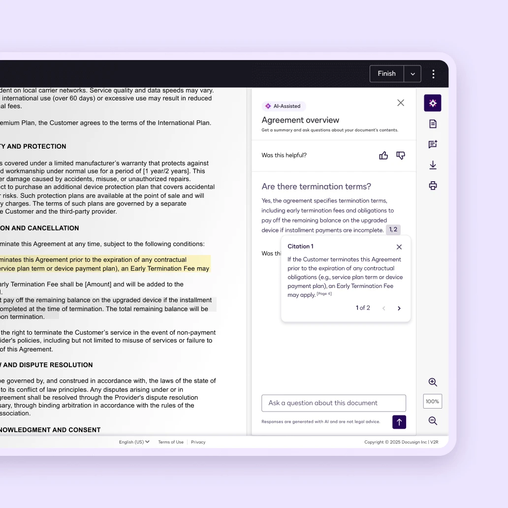 Screenshot of a digital document discussing an agreement overview, highlighting terms, conditions, and FAQs for users.