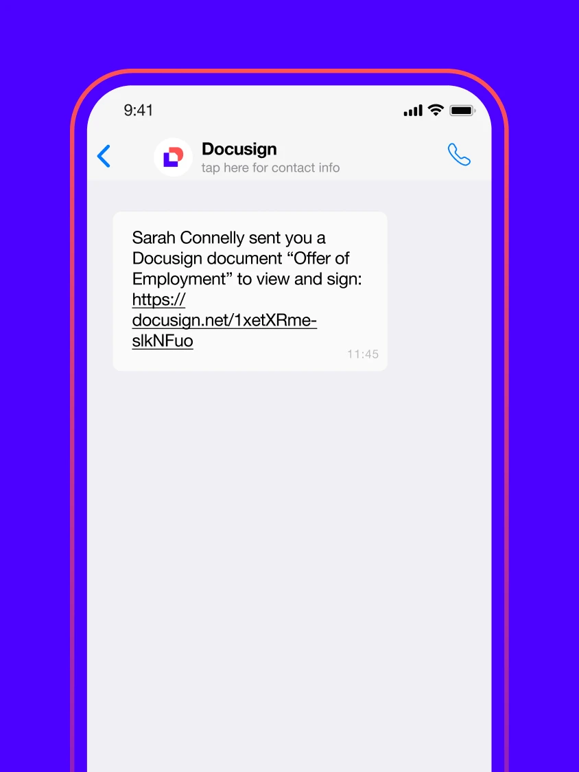 Screen showing Docusign and WhatsApp integration