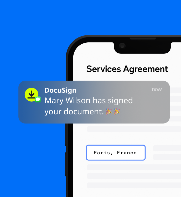 DocuSign notification on a phone.