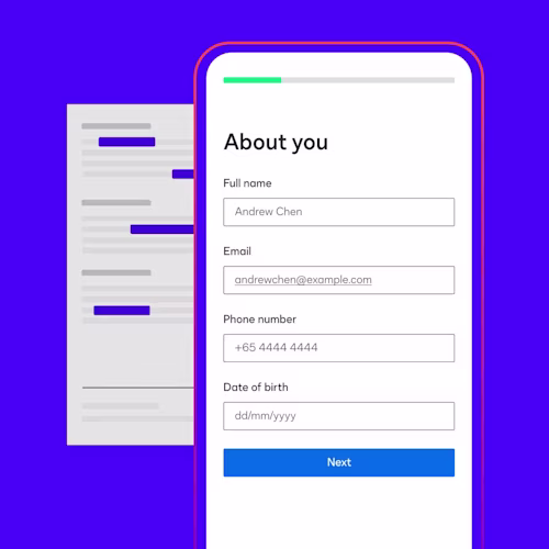 Phone screen showing a filled-out form in Docusign Web Forms with fields for full name, email, phone number and date of birth that correspond with the fields in an agreement