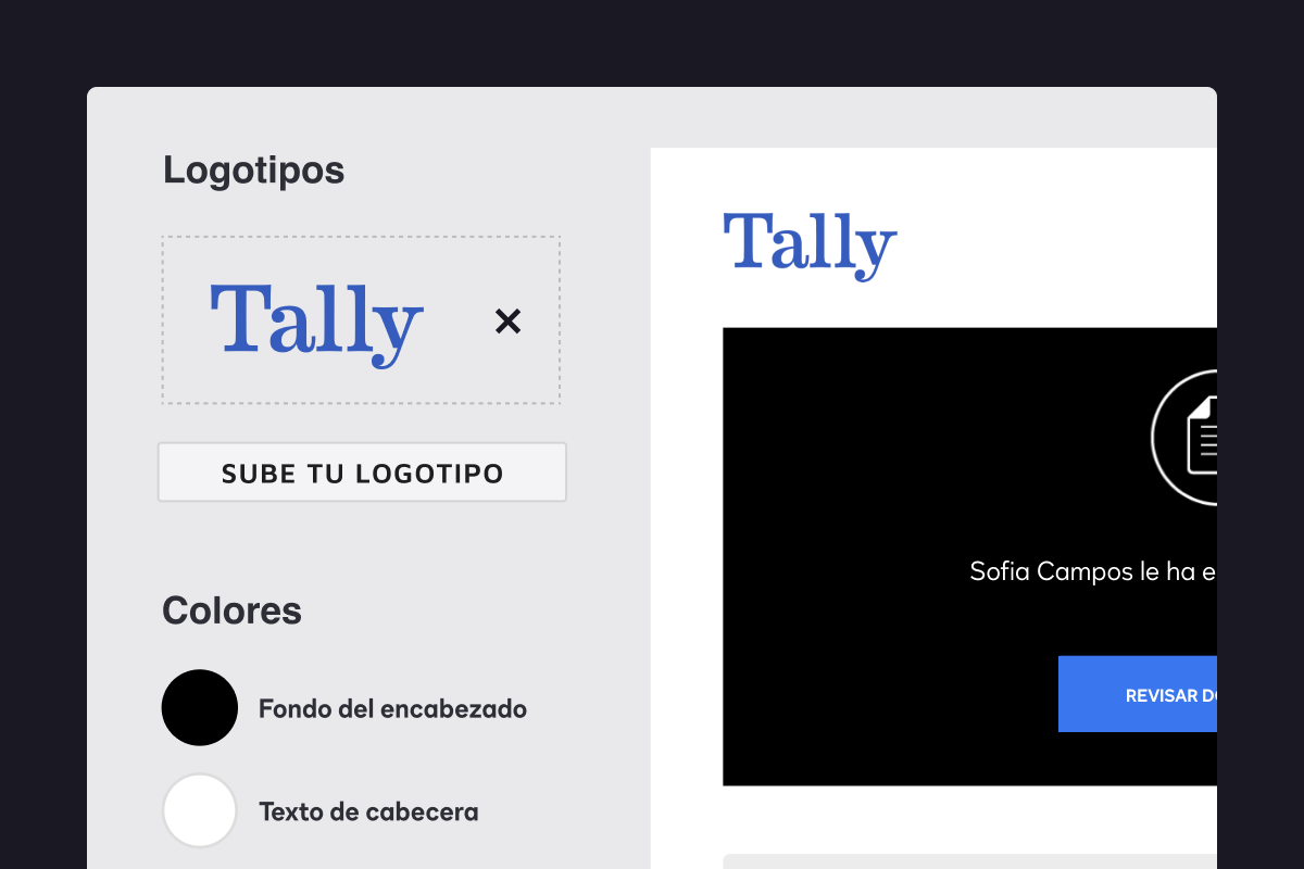 Cargue el logotipo y acceda a una vista previa de la personalización de la marca en la configuración