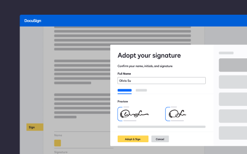 A document with a prompt to adopt an electronic signature before signing.