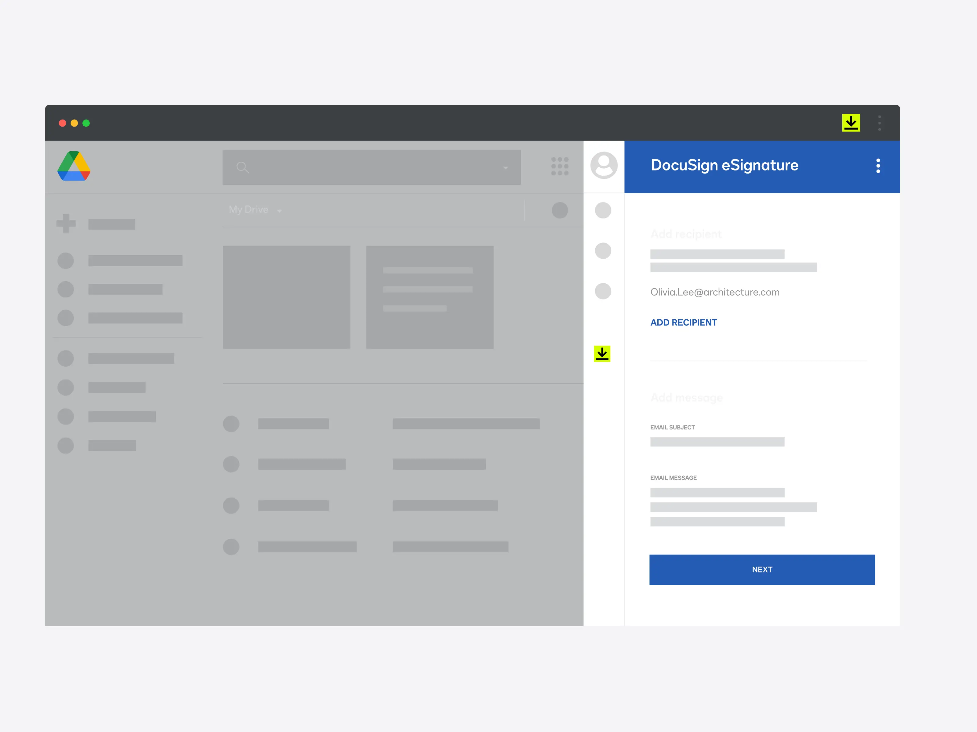 Google Drive screen with DocuSign eSignature.