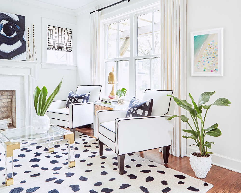 white rooms with pops of color