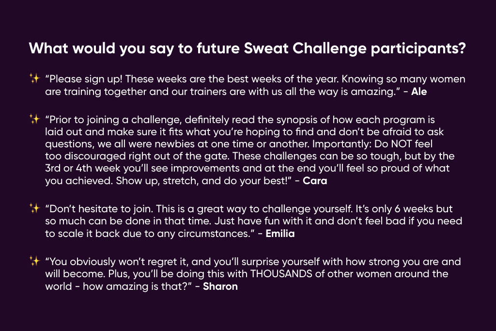 Ale, Cara, Emilia & Sharon Reflect On Their Sweat Challenge Journeys - Picture Panel 6 - Desktop