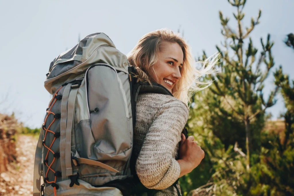 Woman wearing backpack