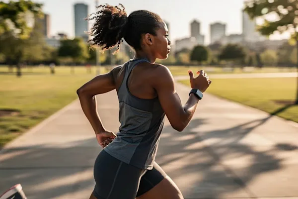 Woman sprinting outside
