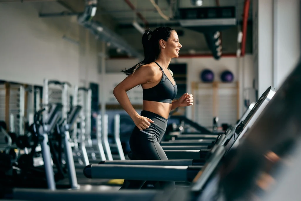 Women running on treadmill