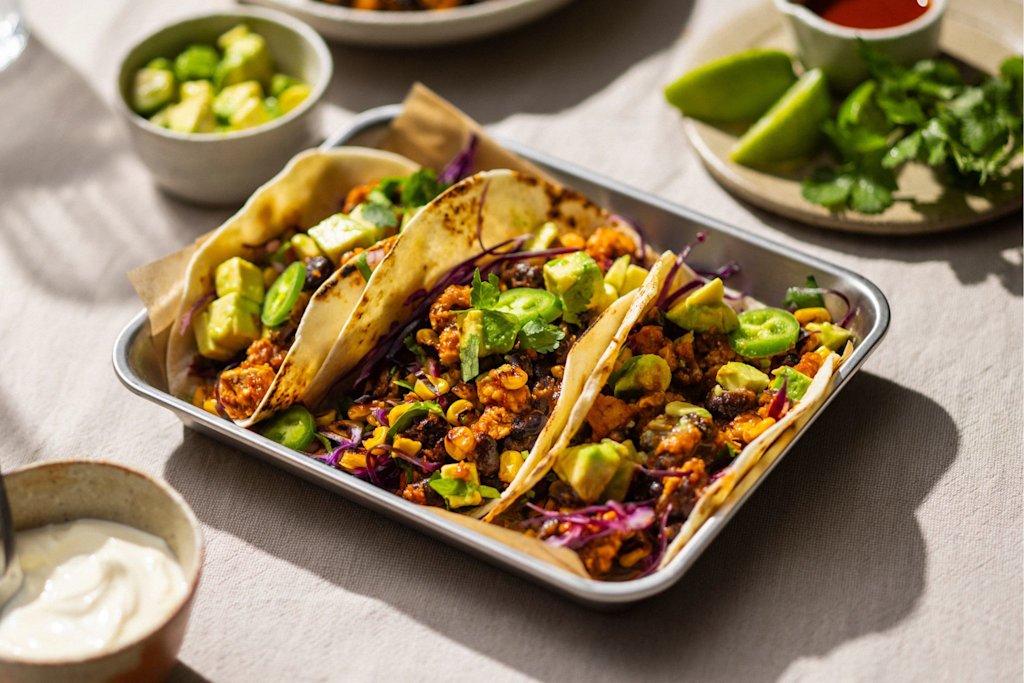 Charred corn and sofritas tacos