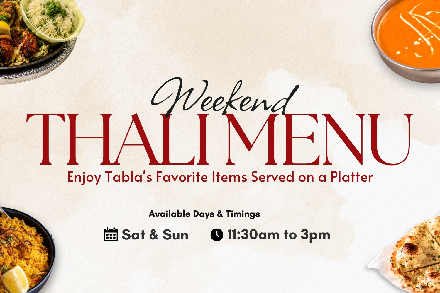 Indulge in Tabla's Weekend Thali Experience for Just $18.99