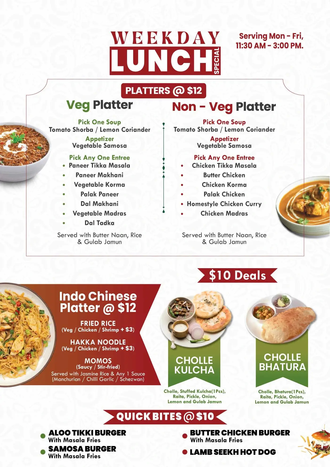 Weekdays Lunch Special Menu