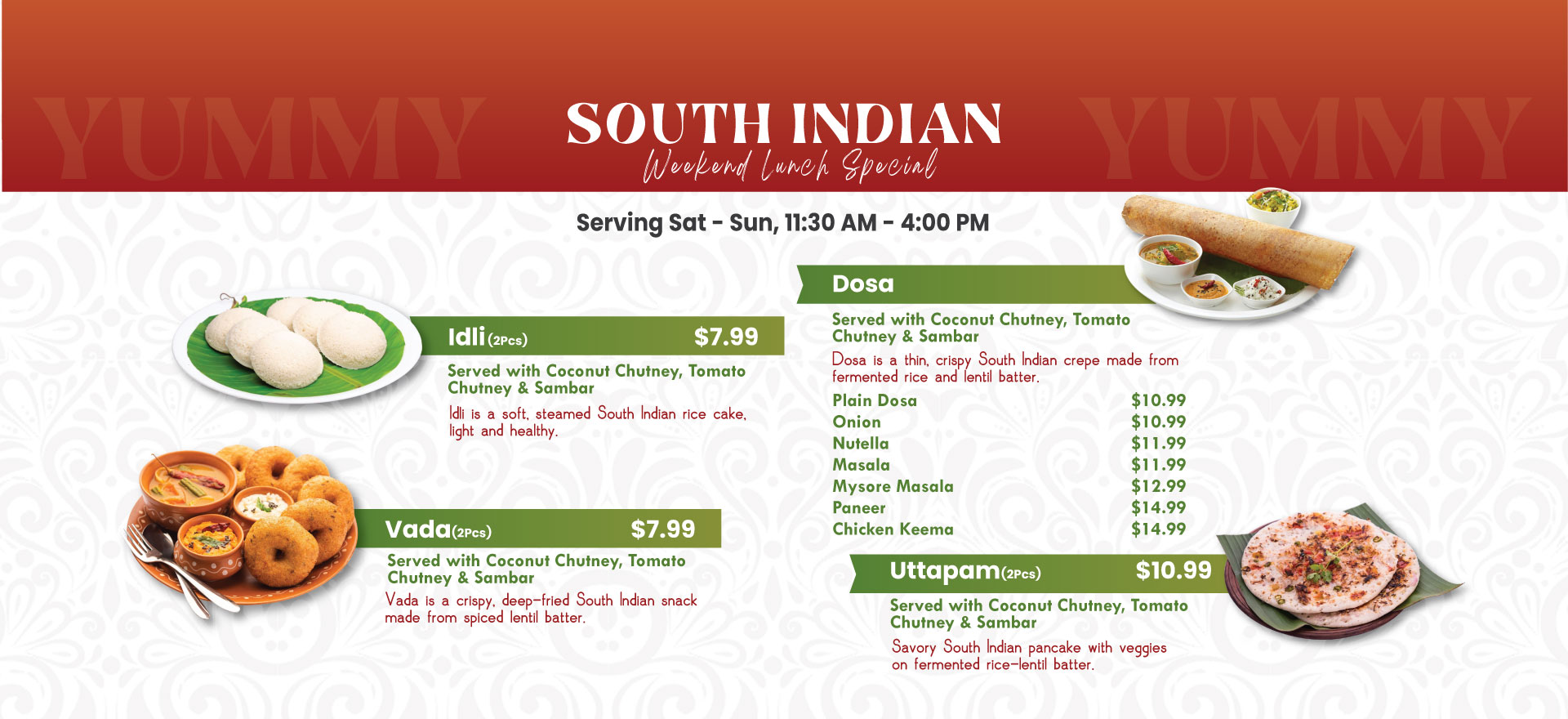 Weekend South Lunch Menu