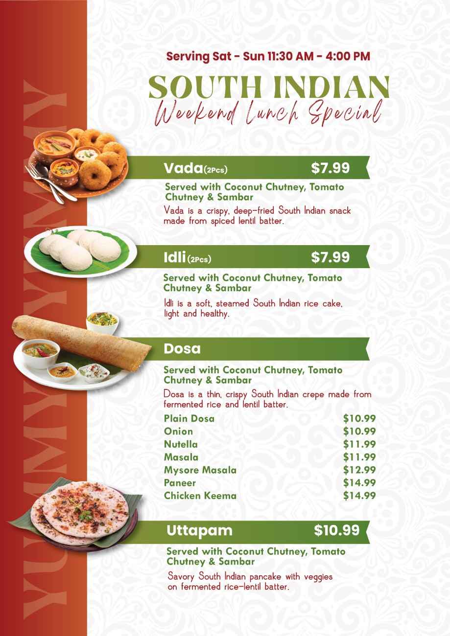 South Indian Weekend Lunch Special Menu