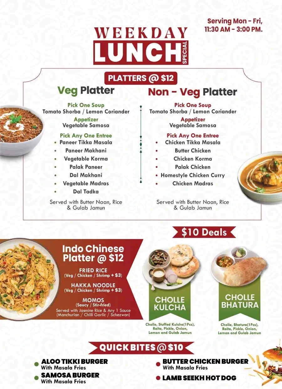 Weekday Lunch Special Menu