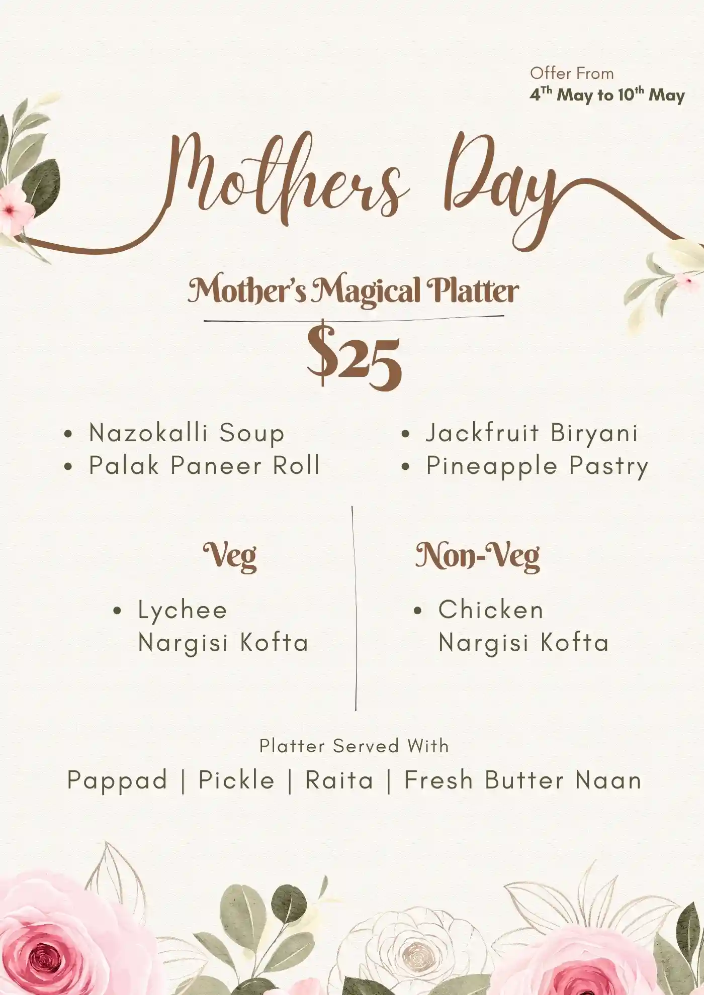 Mothers day menu