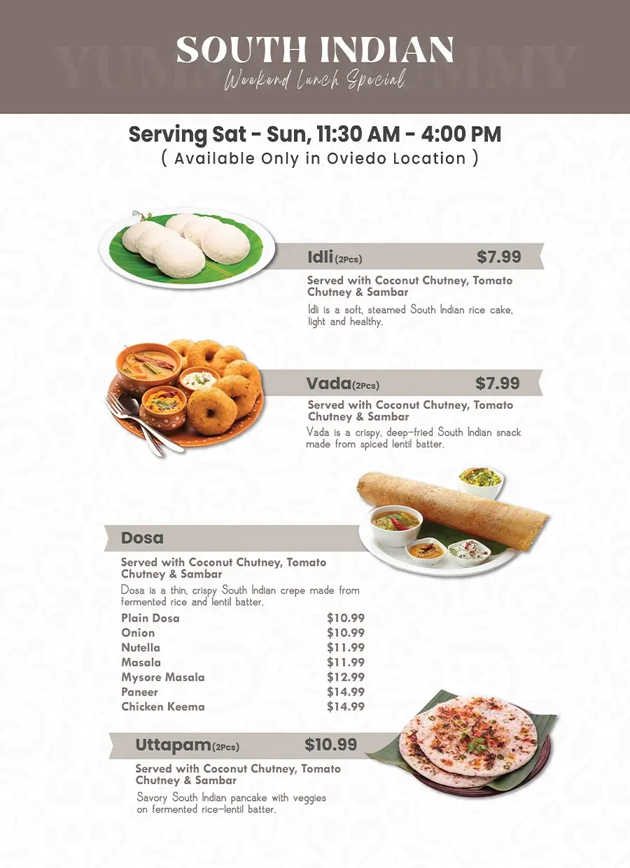 Weekend South Indian Special Menu
