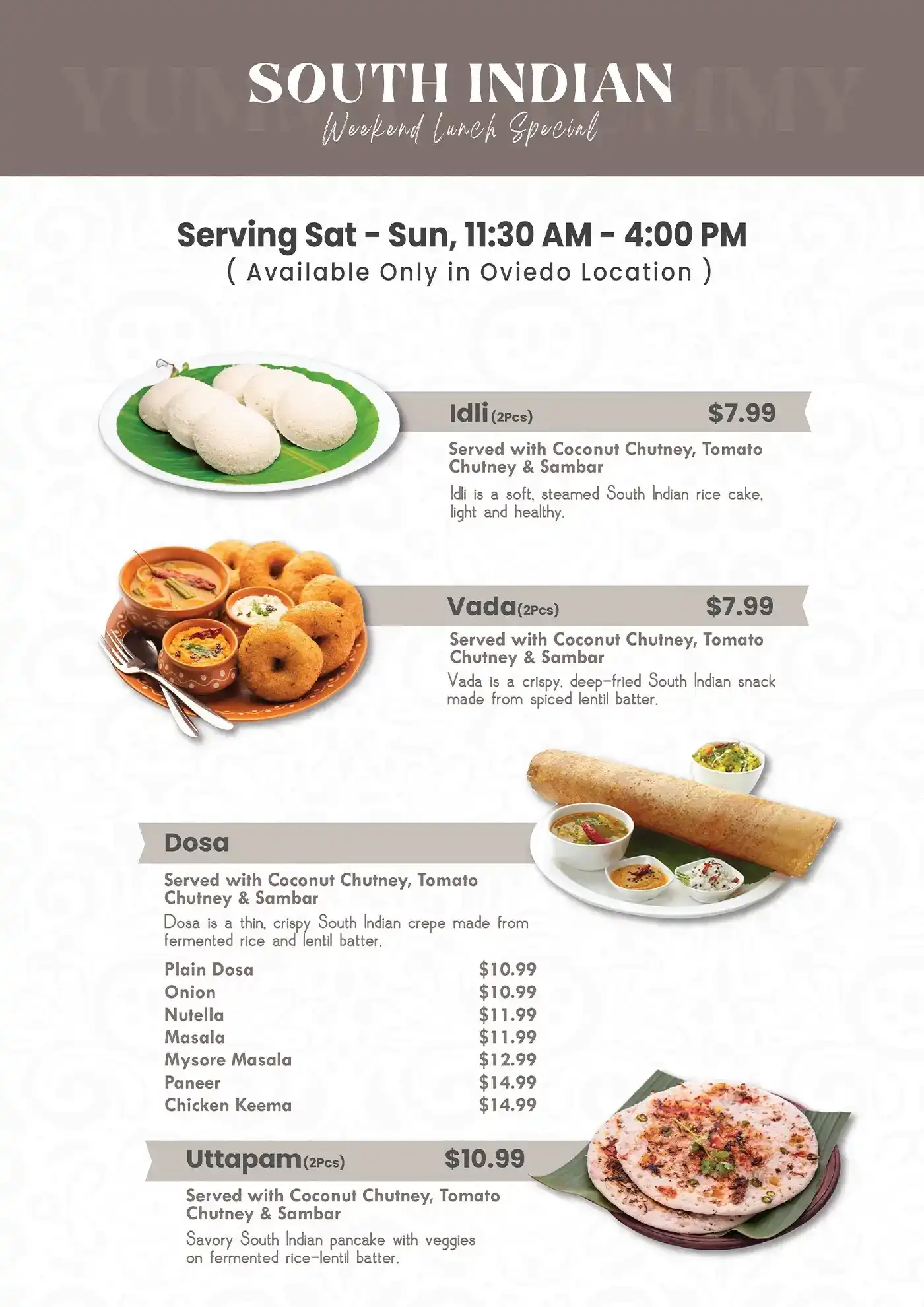 Weekend South Indian Special Menu