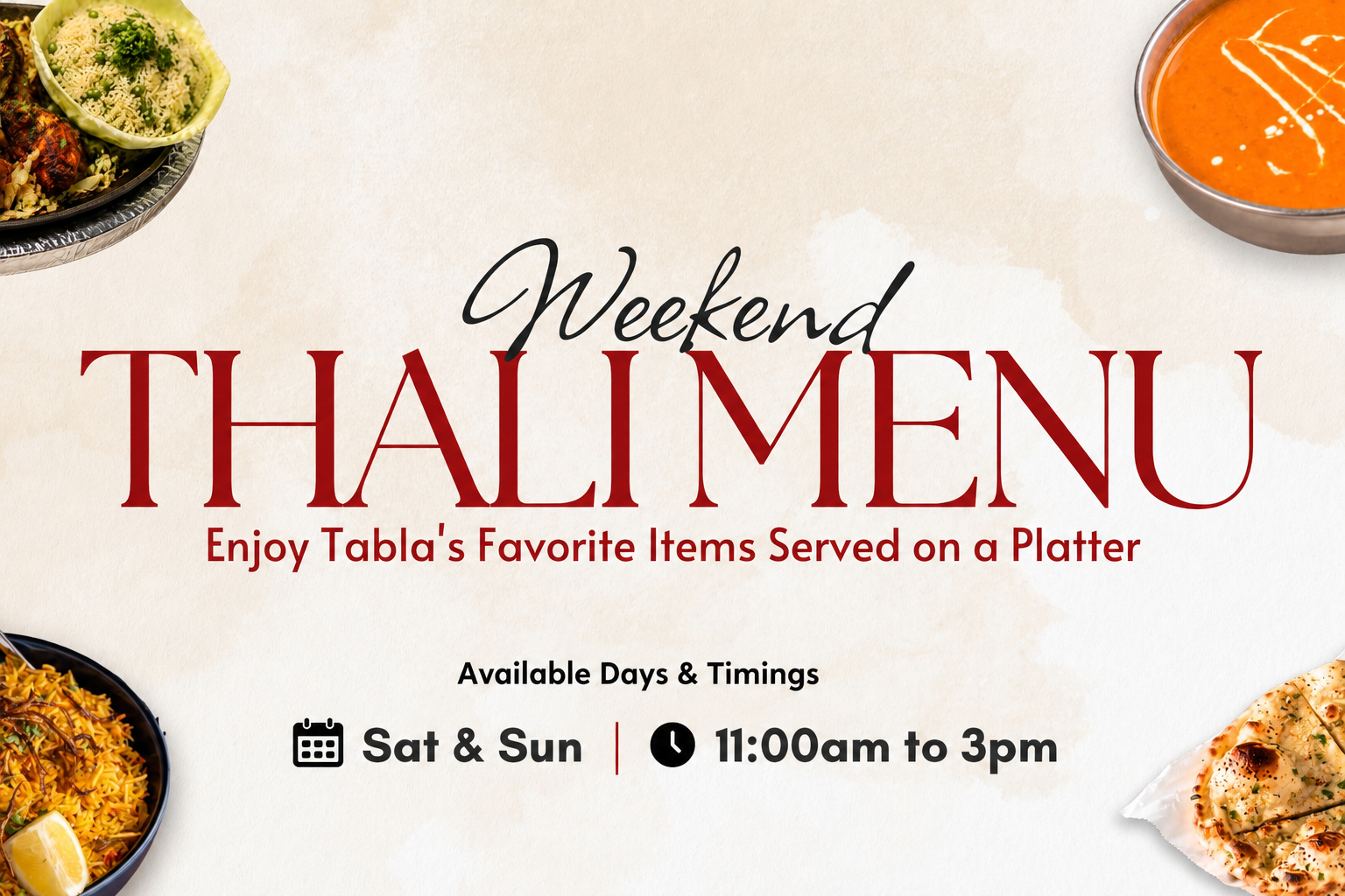 Indulge in Tabla's Weekend Thali Experience for Just $18.99