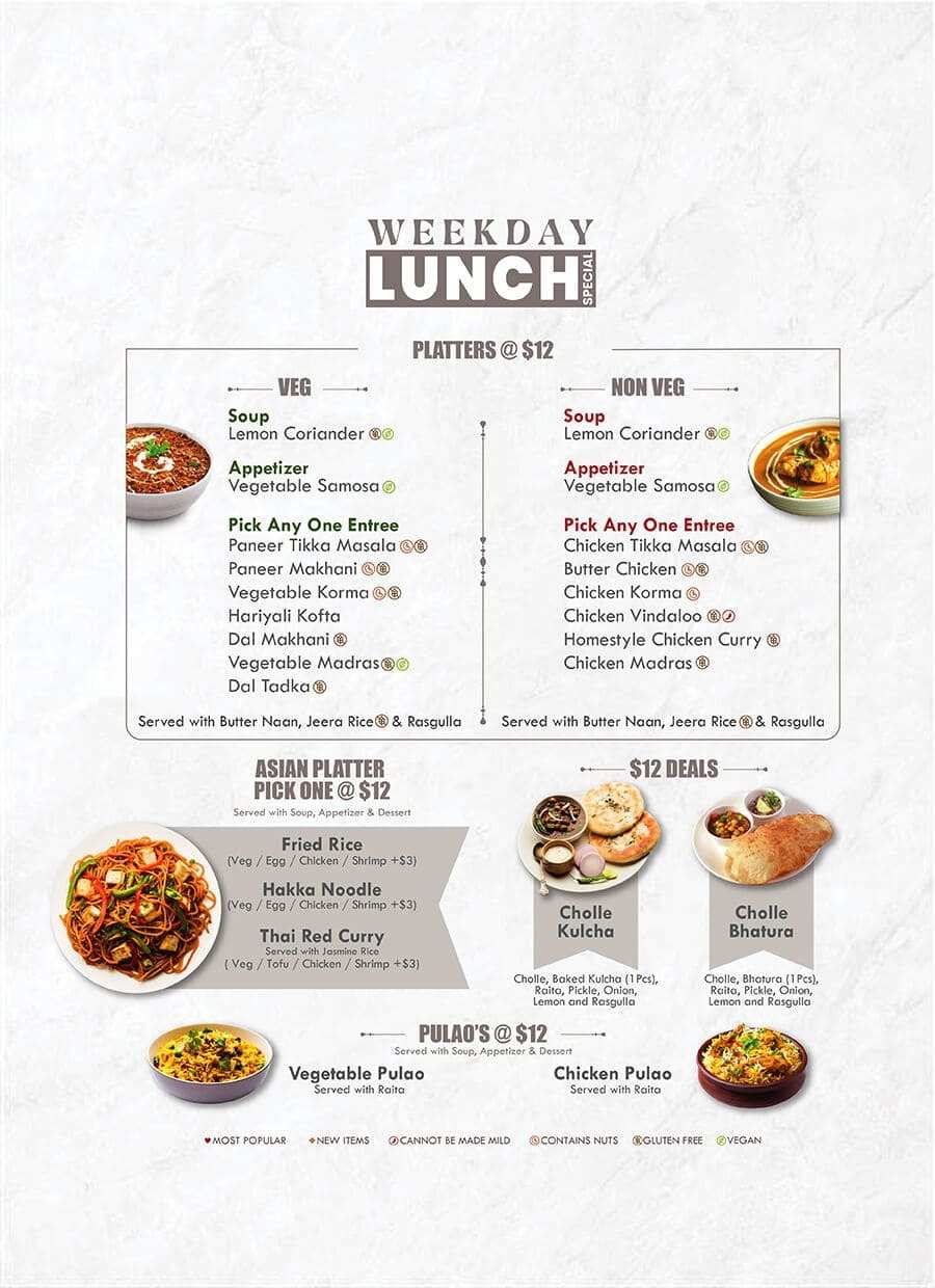 Weekday Lunch Special Menu