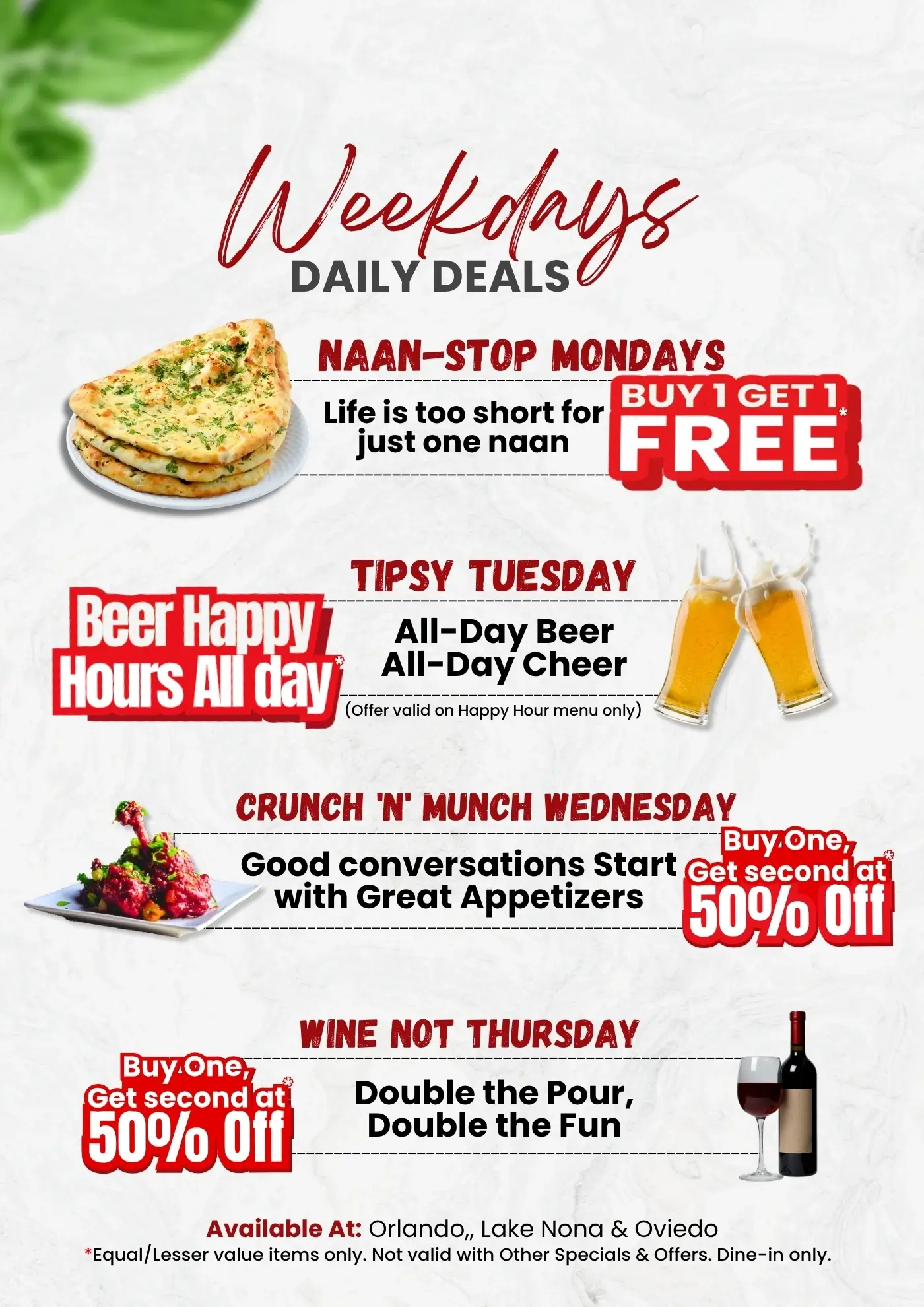 Weekdays Daily Deals