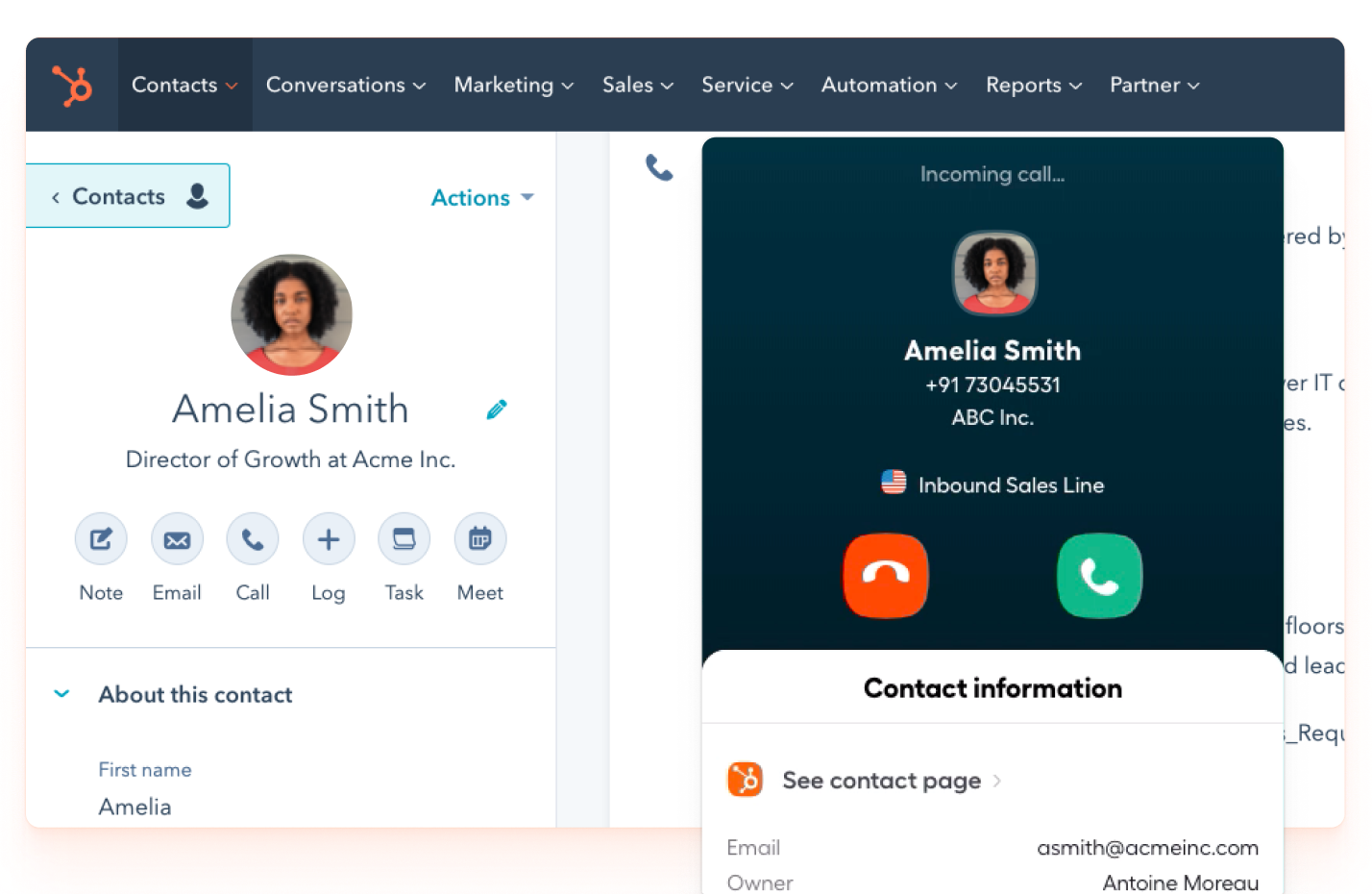 Display HubSpot contact and deal information with a fully embedded Aircall app.