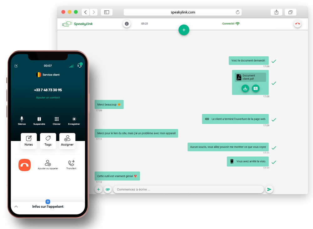 With Speakylink, add a chat, share files and more from an Aircall call