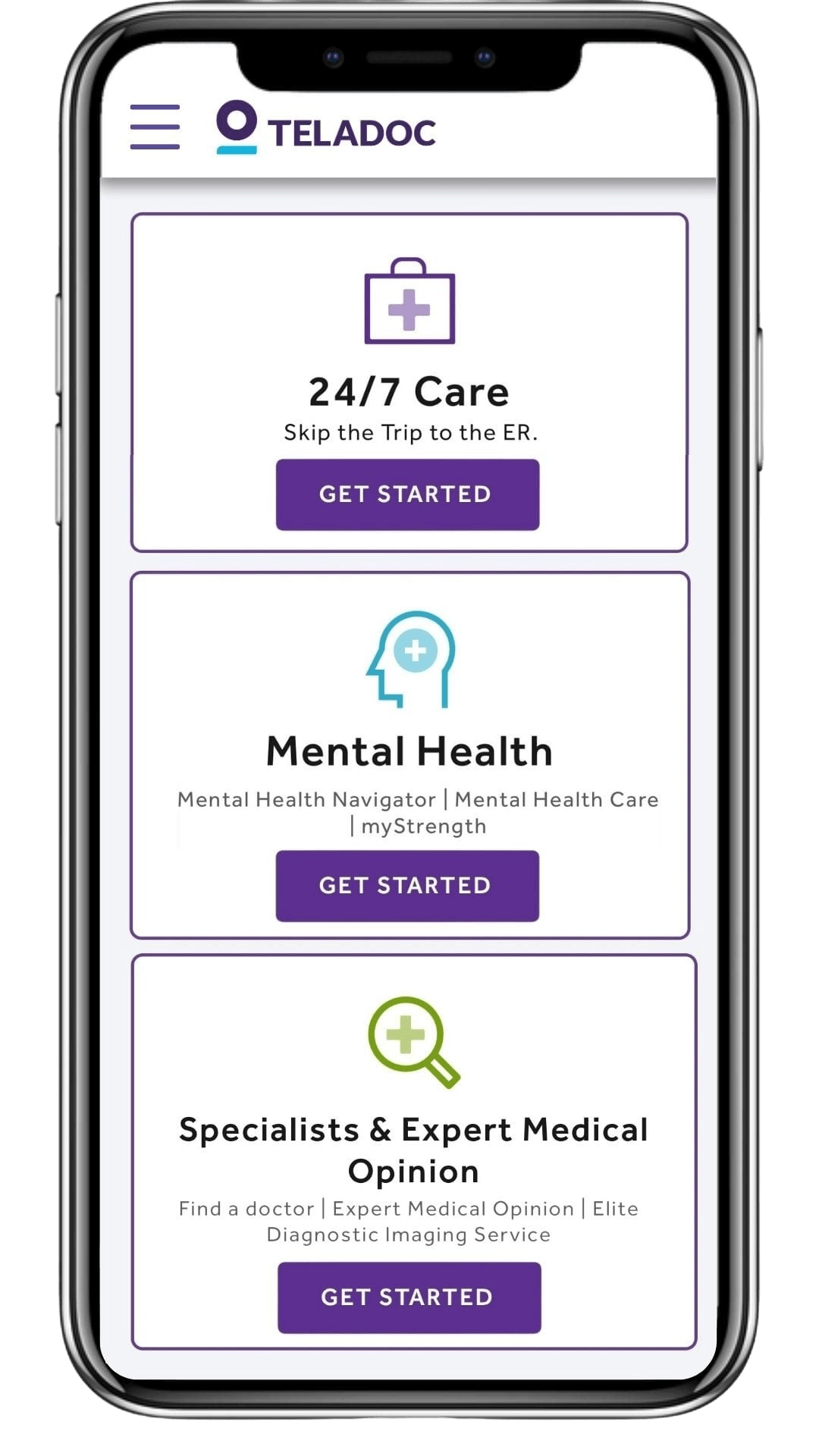 Phone showing Teladoc Health app