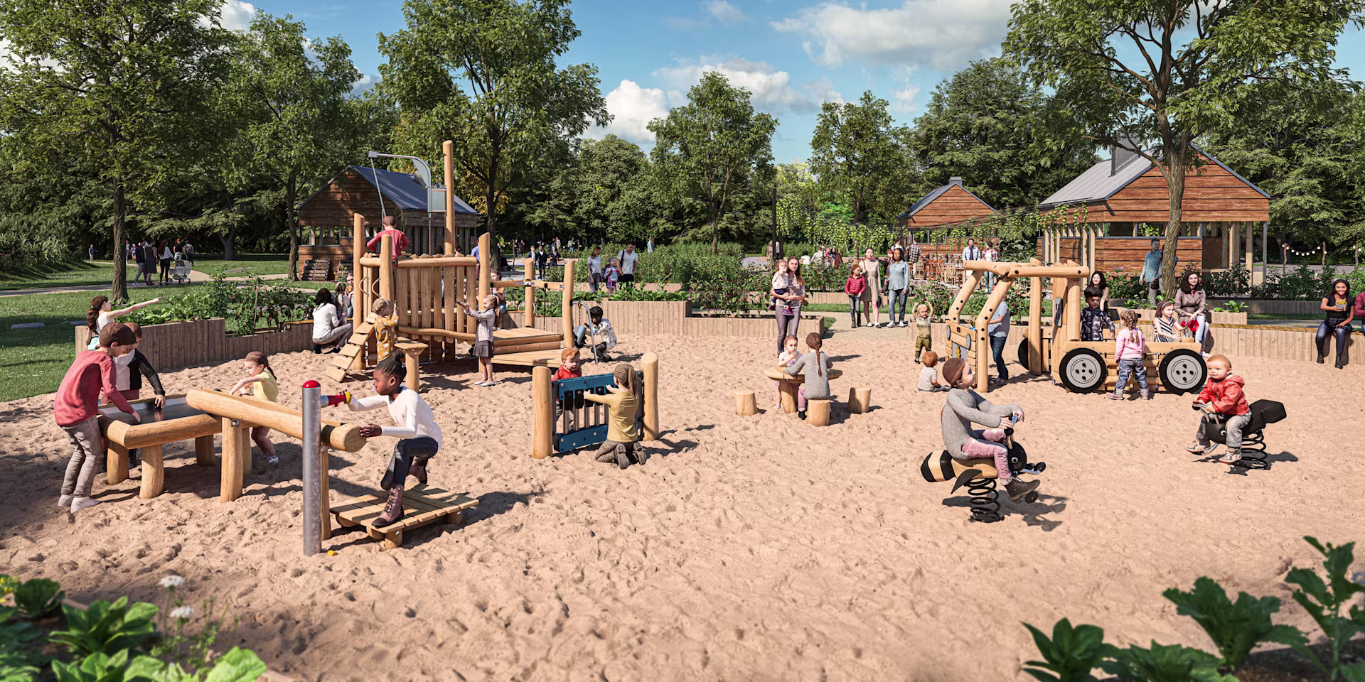 Design idea of a natural playground with goldminer theme
