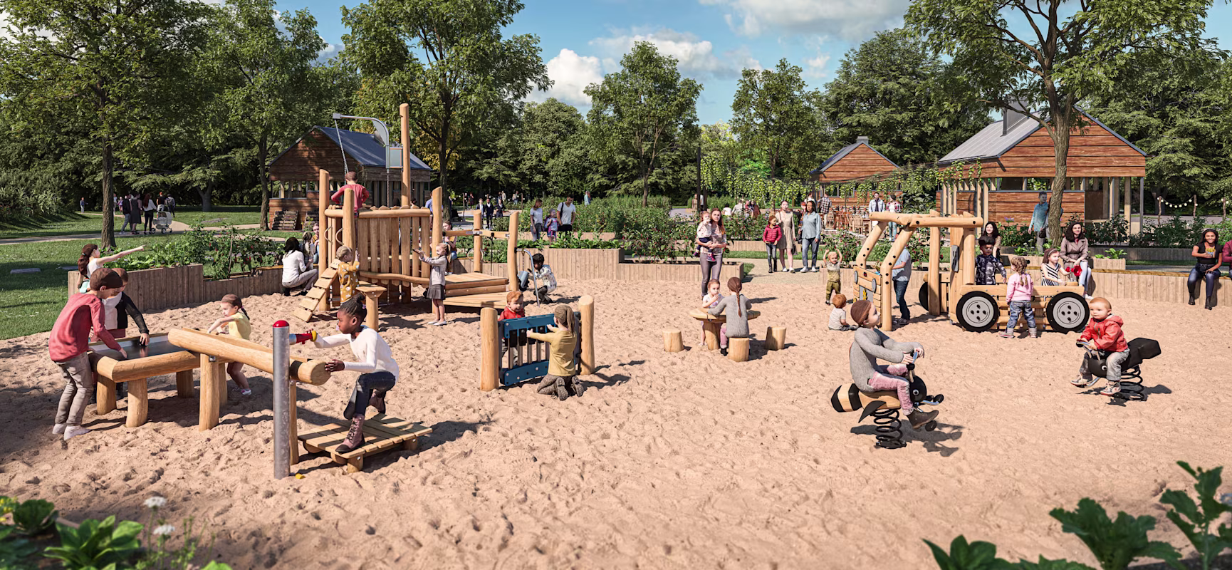 Designidé för en naturlig lekplats med guldgrävartema