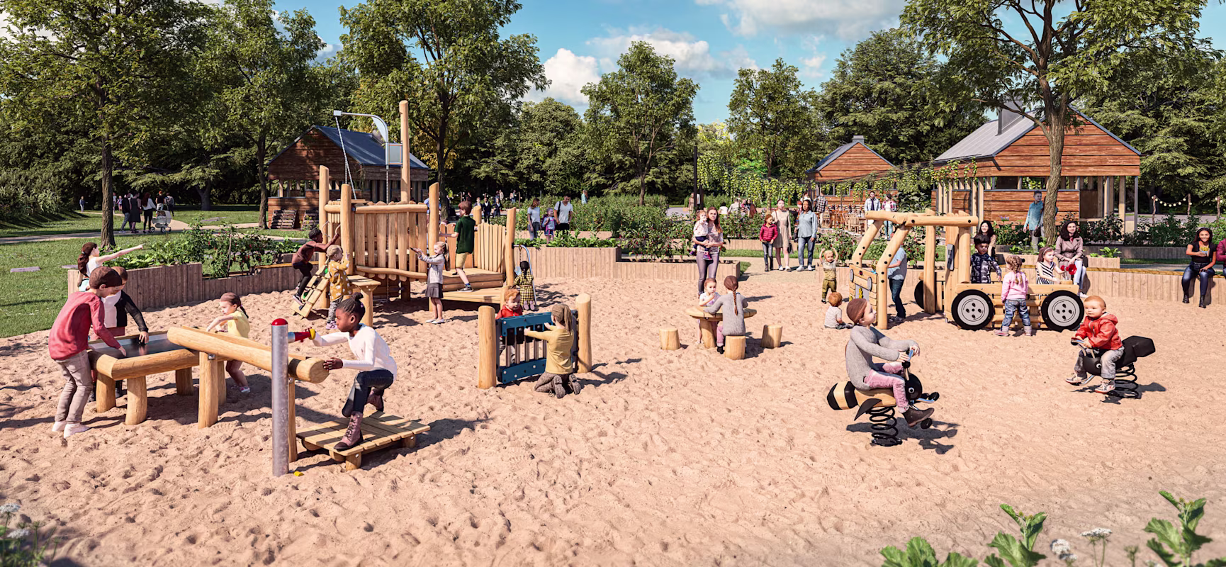 Design idea of a natural playground with goldminer theme