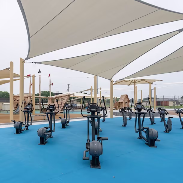 KOMPAN playground and outdoor fitness in a shared space called CommonGround.