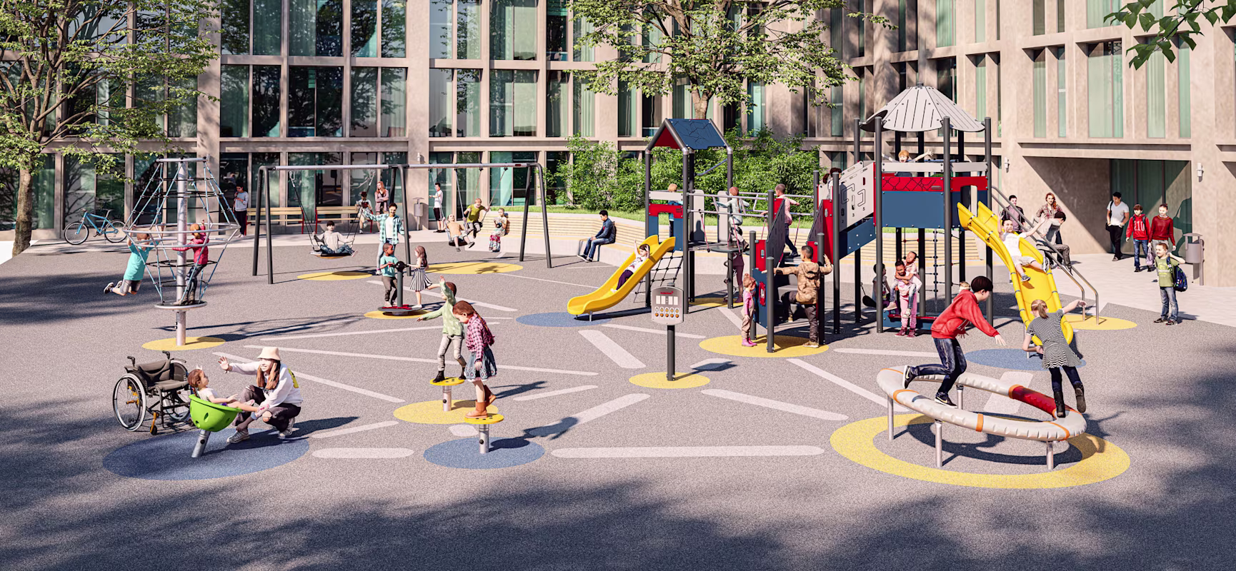 design idea of children playing on schoolyard playground equipment