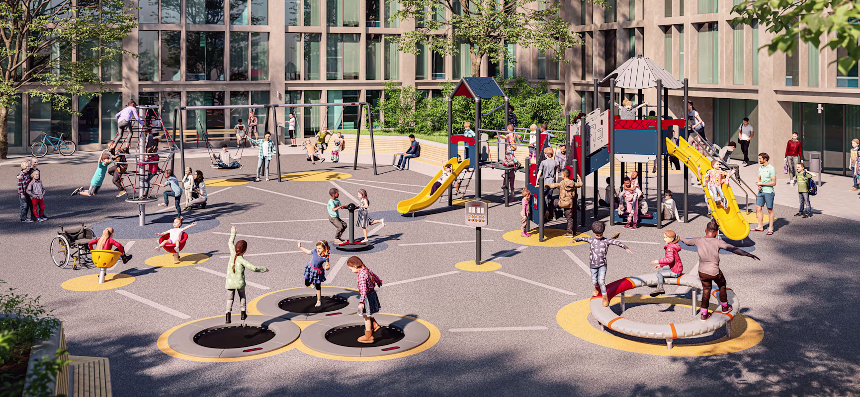 design idea of children playing on schoolyard playground equipment