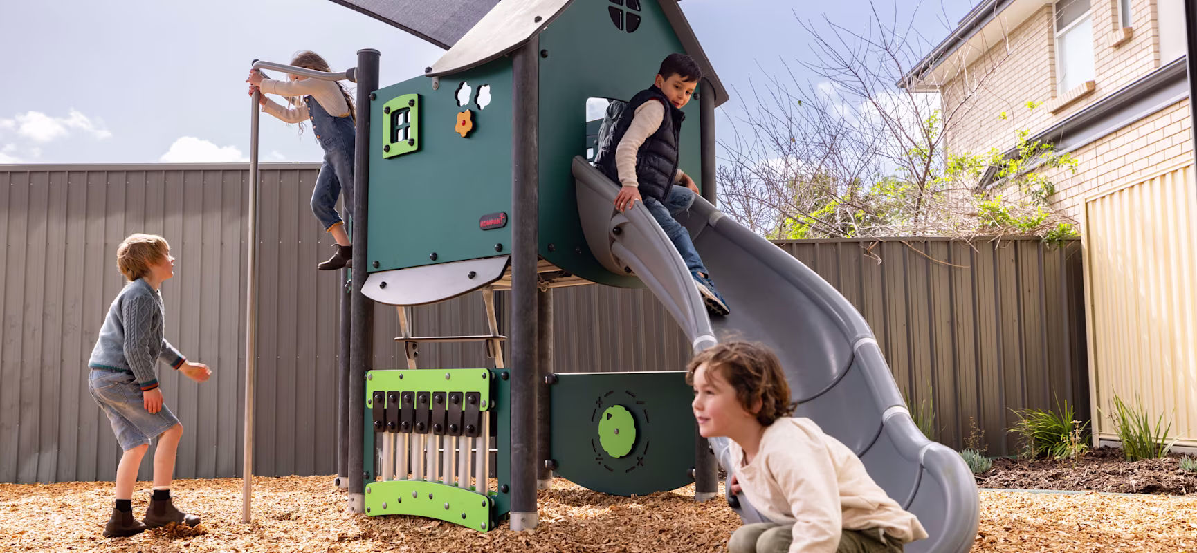 Children Playing on MOMENTS preschool tower at Mitcham. Australia