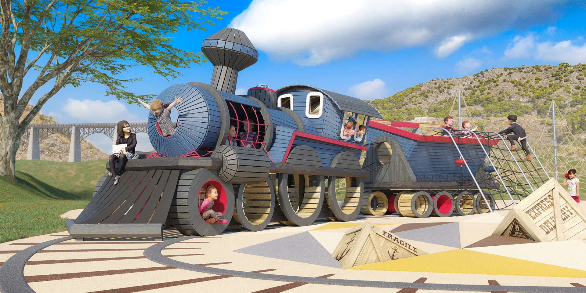 Konceptbild på robiniaskulptur formad som ett tåg