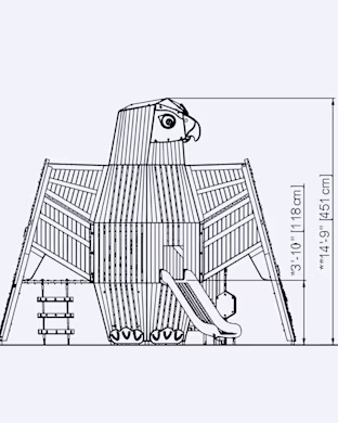 technical sketch of a playground bird sculpture