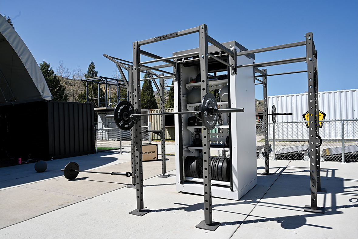 BeaverFit Shred Shed outdoor secure storage and functional training solution in partnership with KOMPAN