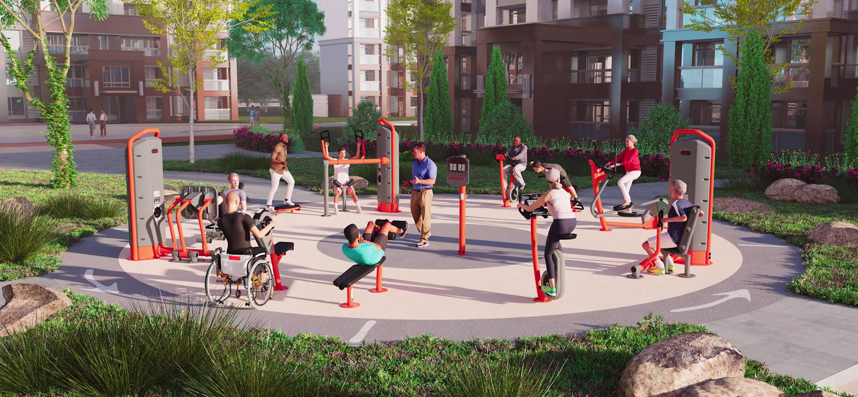 design idea of an outdoor fitness area for circuit training