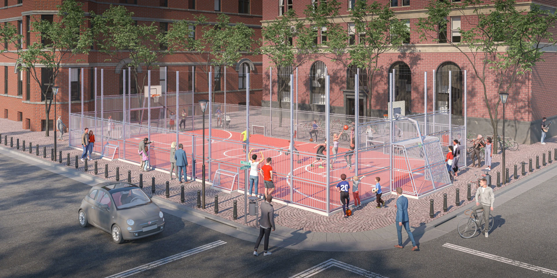 Idée de conception d'un terrain multi-sport en plein centre ville