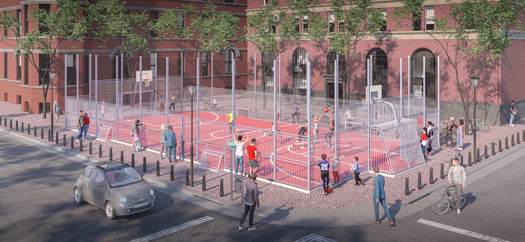 design idea of a multi use games area in a city centre