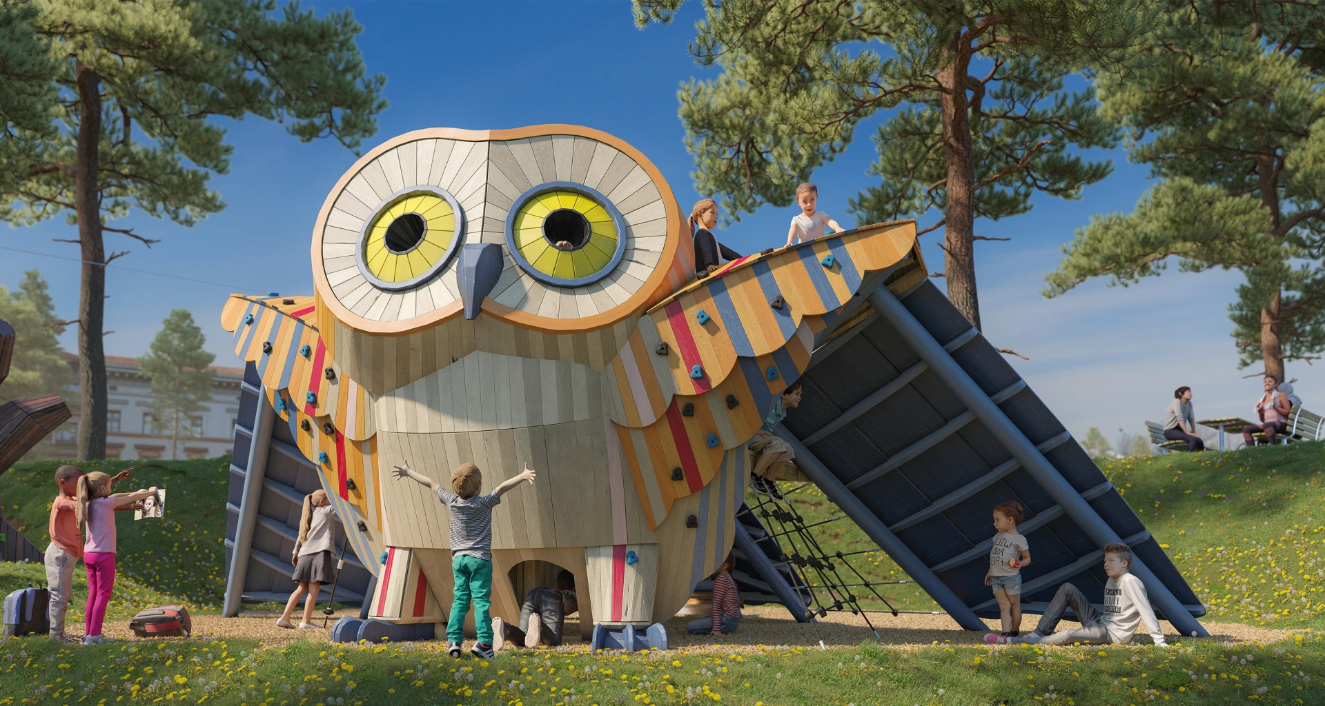 Natural Wood Owl Playground Structure