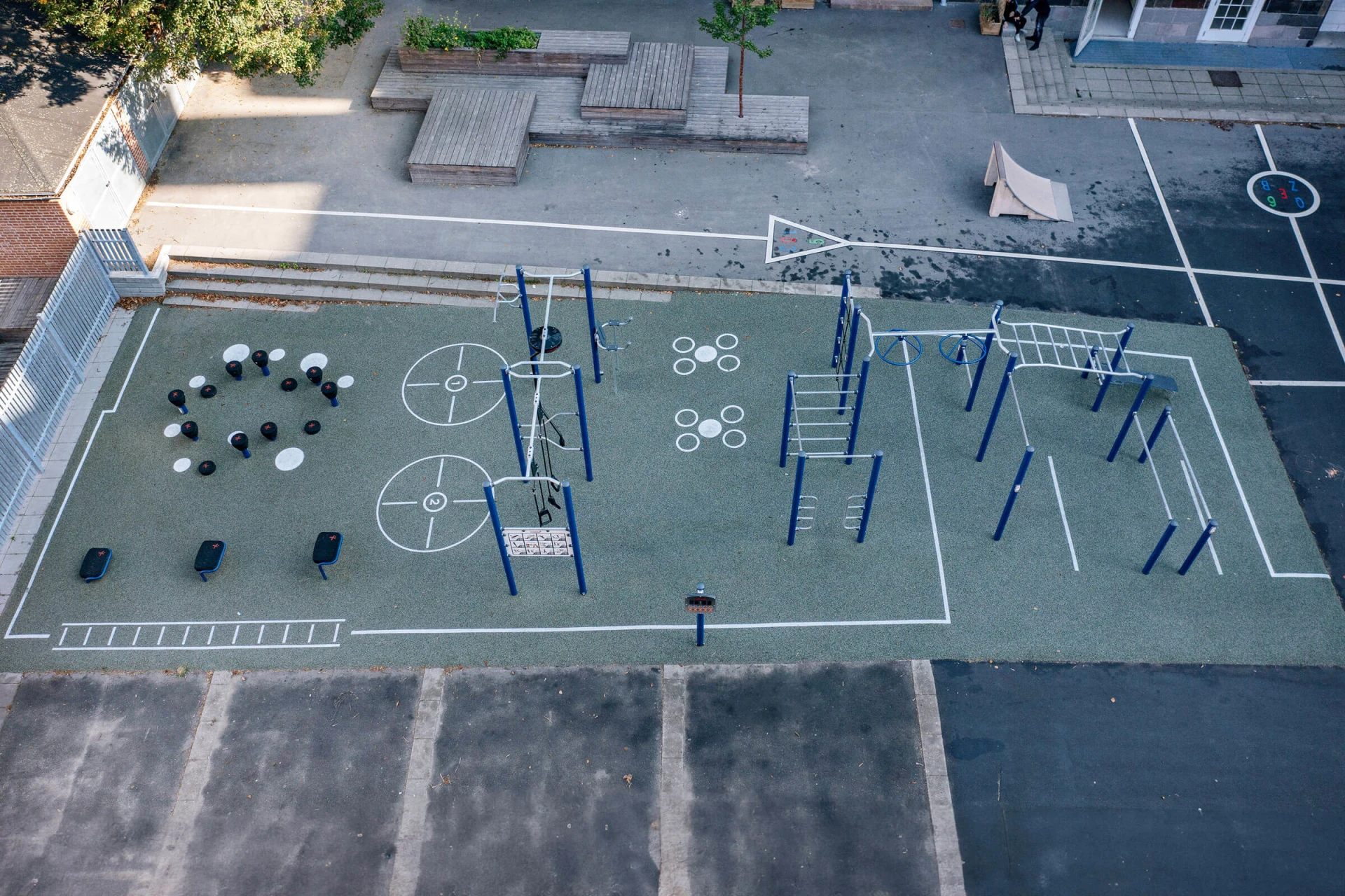 Et billede af Kildevældsskolens nye fitnessplads.